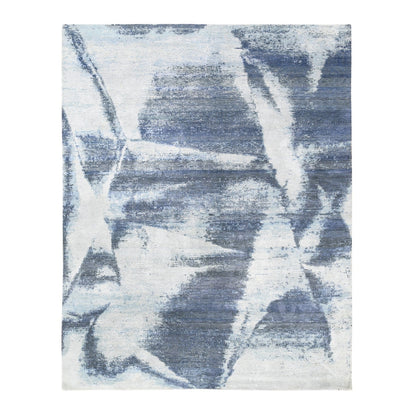7'10"X10' Hand Knotted Black With A Mix Of Blue Modern Wool And Silk Rug