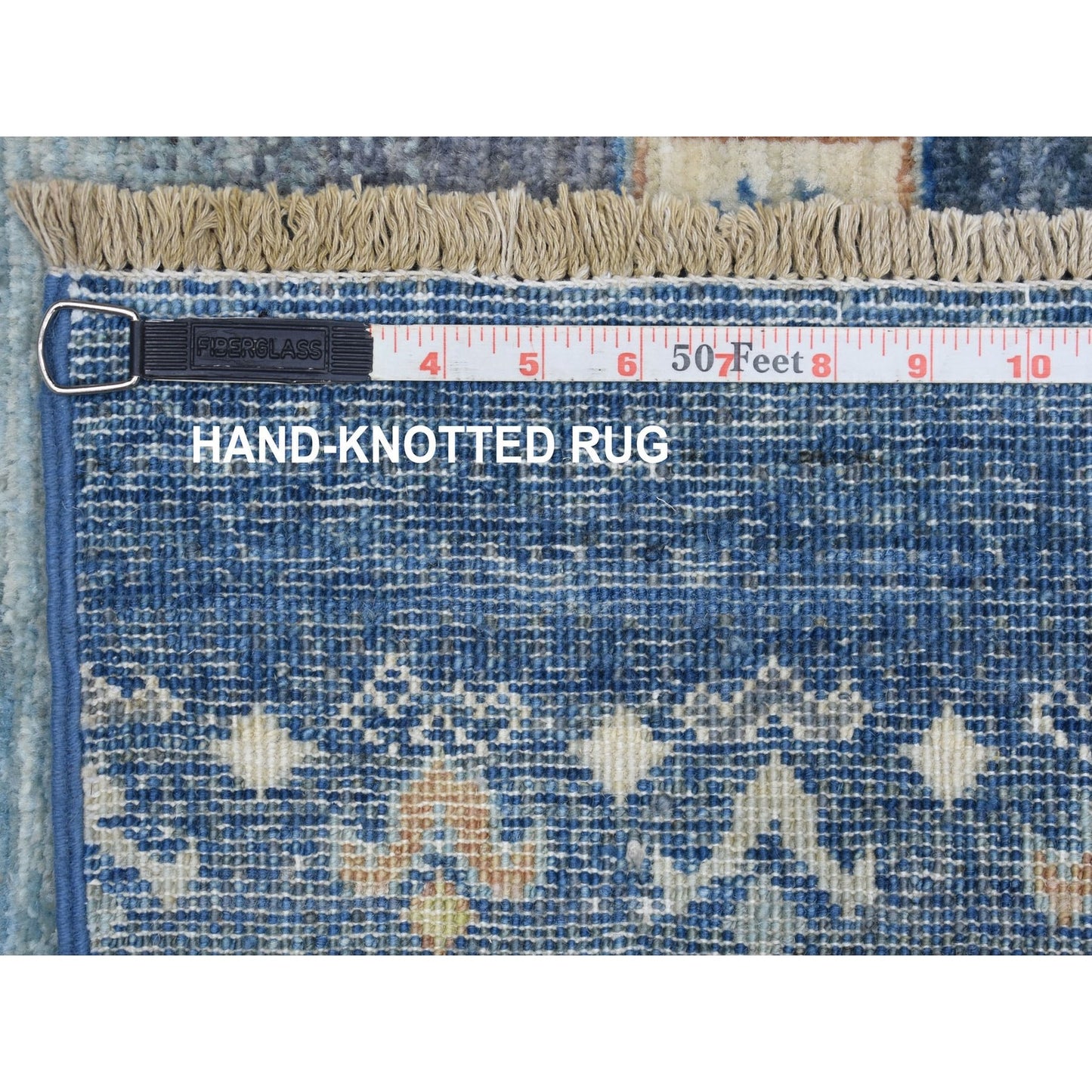 2'5"X9'7" Denim Blue Hand Knotted Kashkuli Gabbeh Velvety Wool Runner Rug
