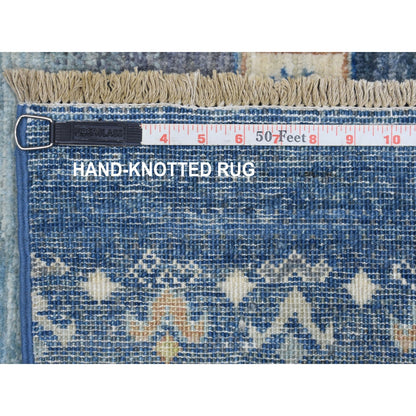 2'5"X9'7" Denim Blue Hand Knotted Kashkuli Gabbeh Velvety Wool Runner Rug