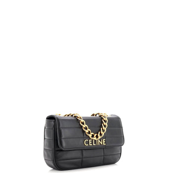 Celine Logo Chain Flap Bag Quilted Goatskin Small