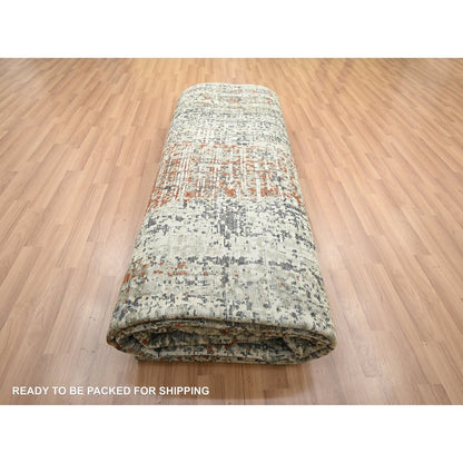 9'X12'3" Rust Red Abstract Design Pure Wool Hand Knotted Oriental Rug
