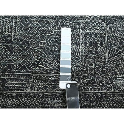 8'2"x10'2" Black Wool and Silk Intricate Star Design Hand Knotted Rug