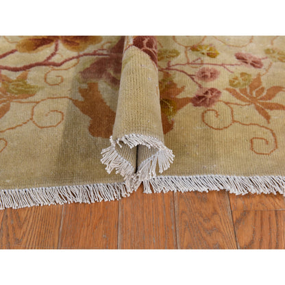 8'10"X11'8" Brown Antique Art Deco Leaf Design Pure Wool Hand Knotted Rug