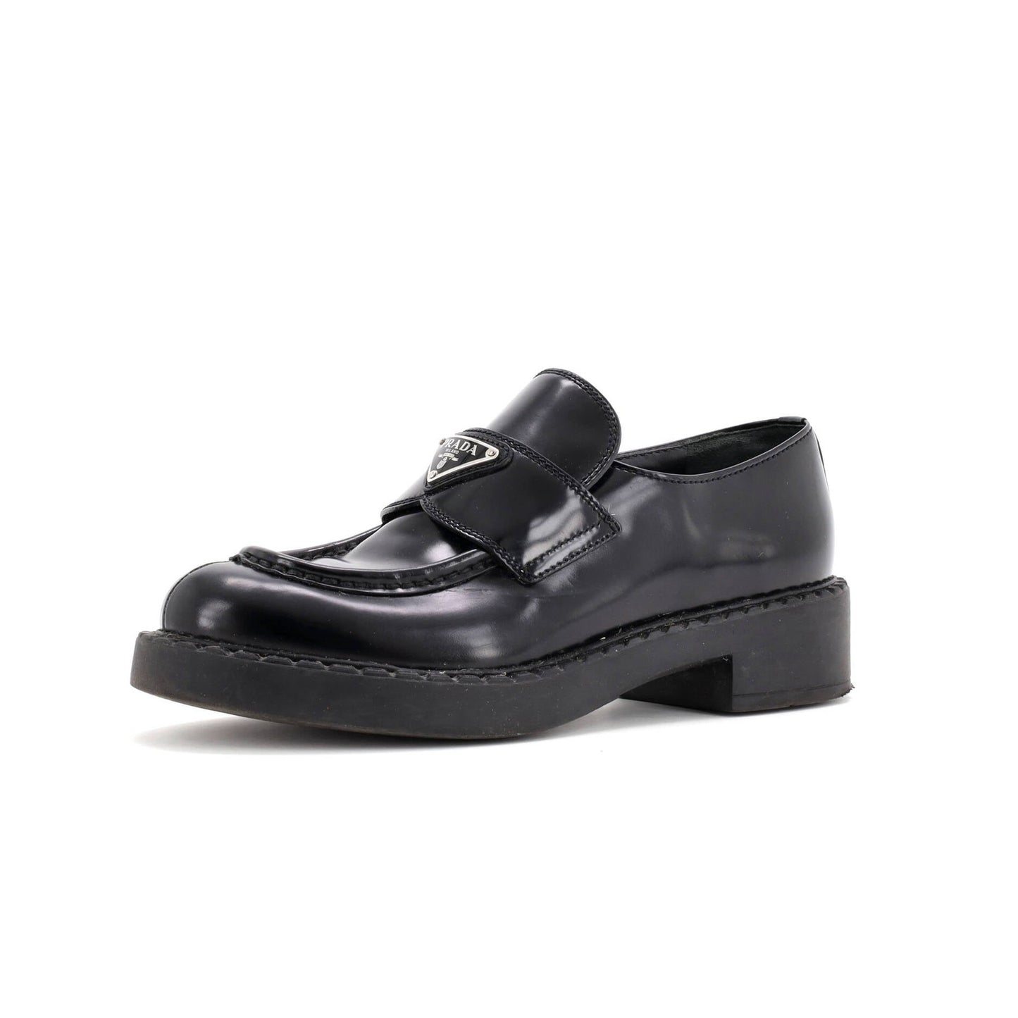 Prada Women'S Triangle Logo Loafers Spazzolato Leather
