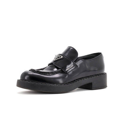 Prada Women'S Triangle Logo Loafers Spazzolato Leather
