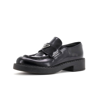 Prada Women'S Triangle Logo Loafers Spazzolato Leather