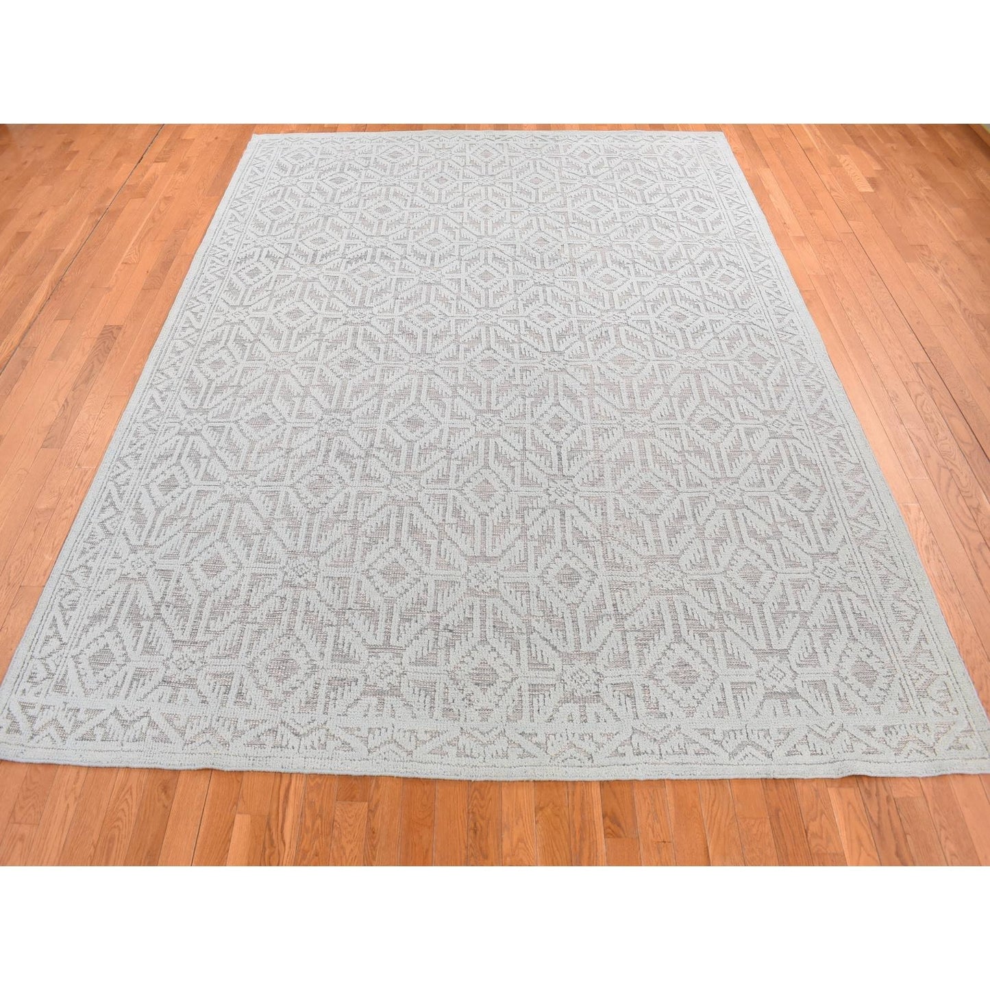 9'X12' Marian Blue Oushak Design Textured Wool Hand Knotted Oriental Rug