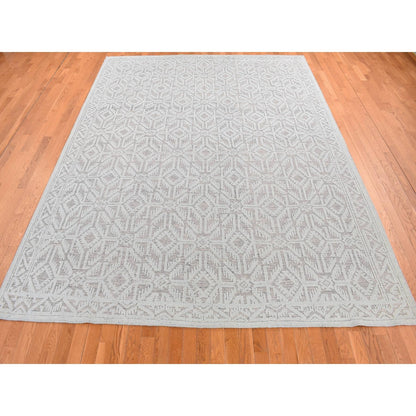 9'X12' Marian Blue Oushak Design Textured Wool Hand Knotted Oriental Rug