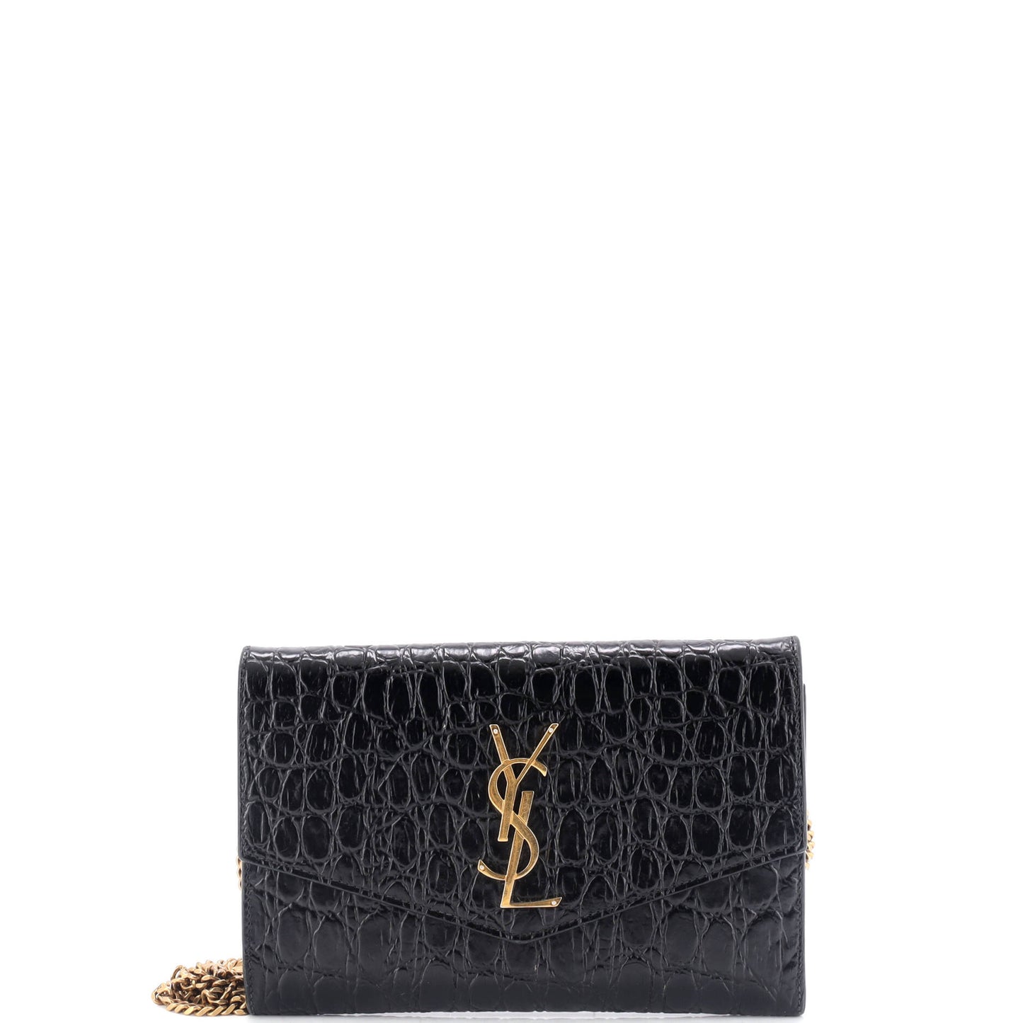 Saint Laurent Uptown Chain Wallet Crocodile Embossed Leather