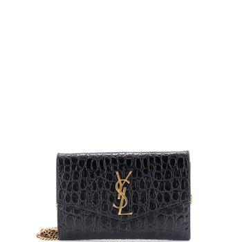 Saint Laurent Uptown Chain Wallet Crocodile Embossed Leather