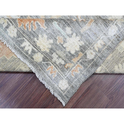 8'X9'8" Nickel Gray Afghan Angora Oushak Leaf Motif Hand Knotted Wool Rug