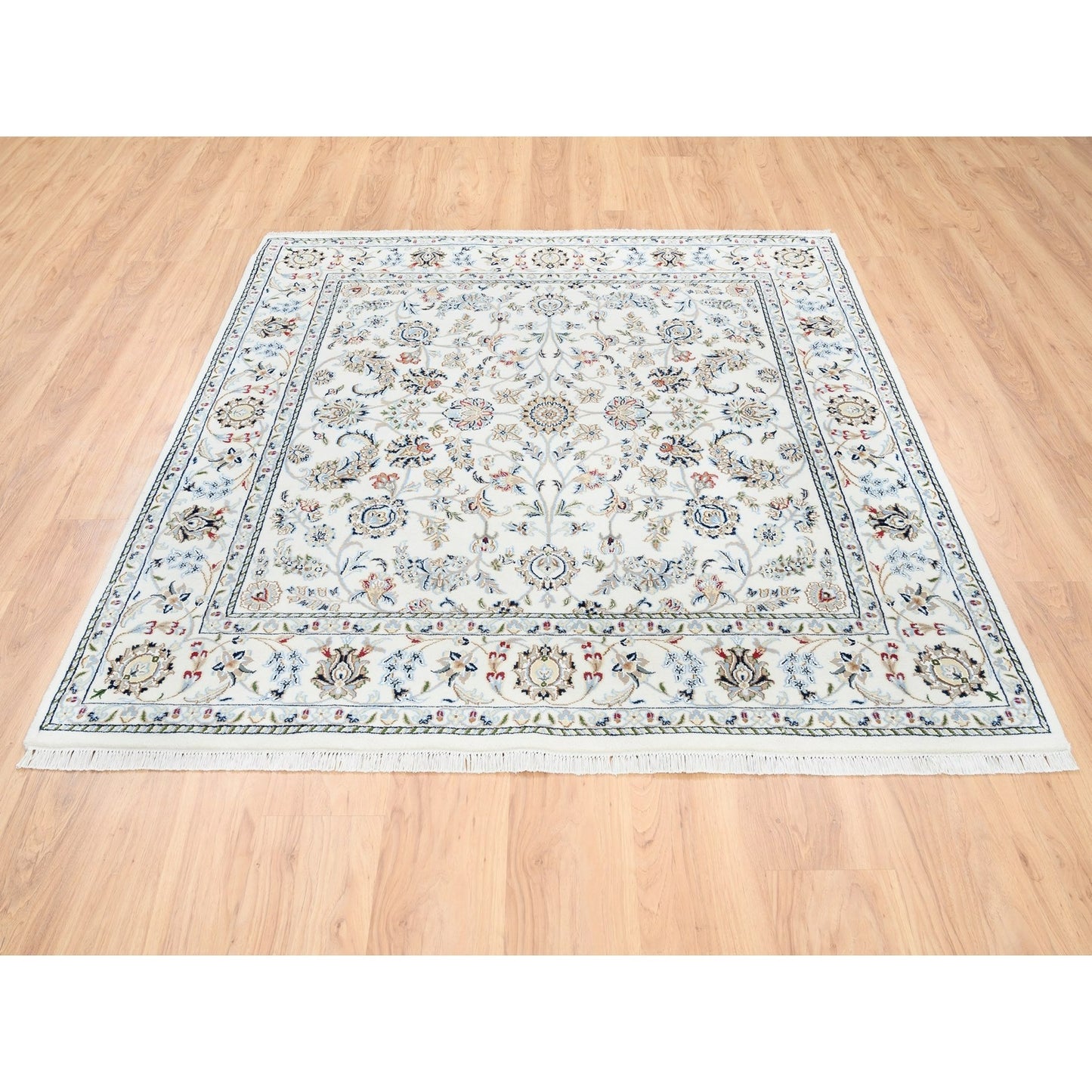 5'9"X5'9" All Over Design Square Wool And Silk 250 Kpsi Nain Handmade Rug