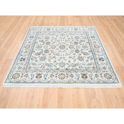 5'9"X5'9" All Over Design Square Wool And Silk 250 Kpsi Nain Handmade Rug