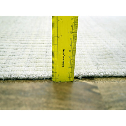 9'X12' Daisy White Geometric Variegated Line Design Wool Hand Knotted Rug
