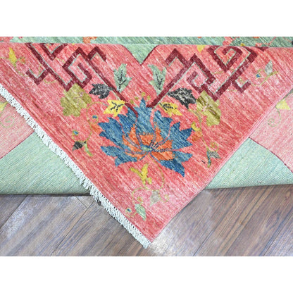 9'X11'9" Green Chinese Art Deco Revival Hand Knotted Pure Wool Rug