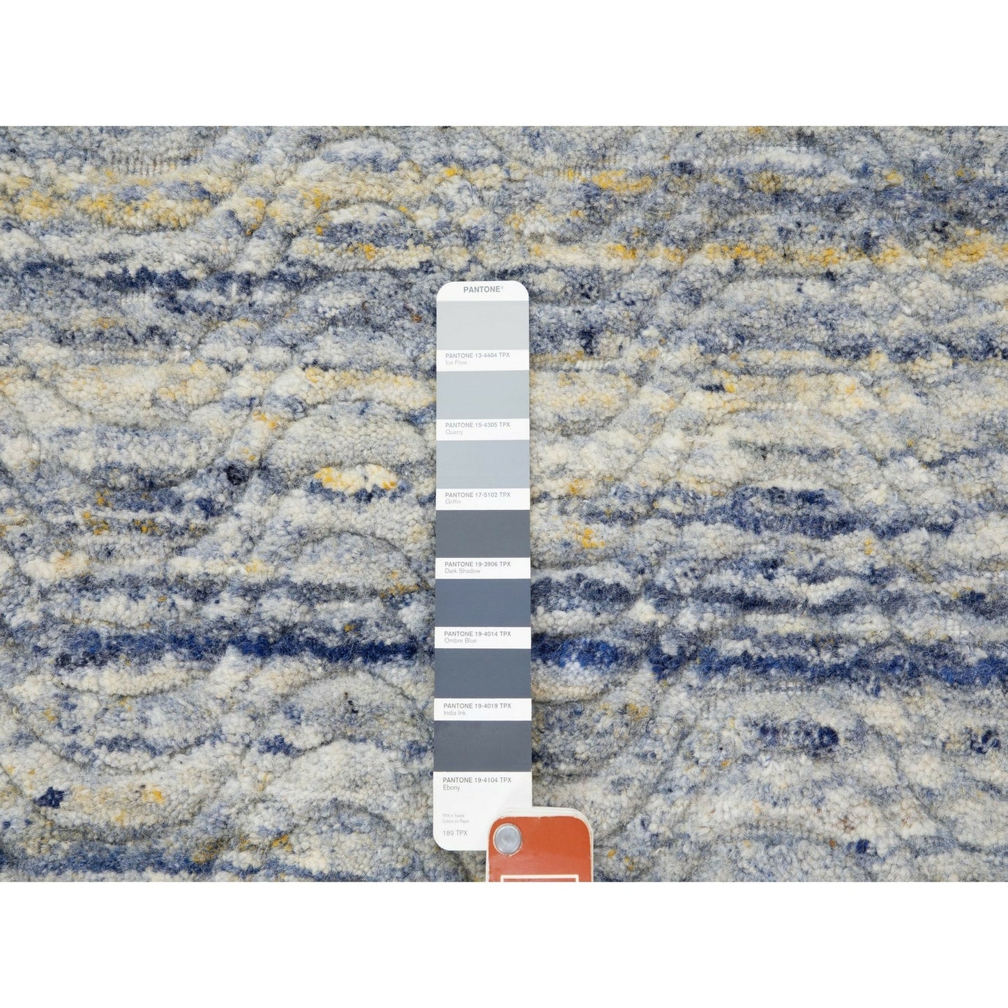 2'6"X9'9" Blue Variegated Design Hand Loomed Pure Wool Modern Runner Rug