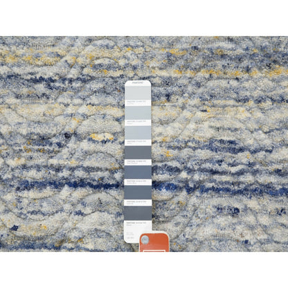 2'6"X9'9" Blue Variegated Design Hand Loomed Pure Wool Modern Runner Rug