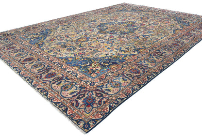 Vintage Handmade Beige Oriental Rug Floral Design