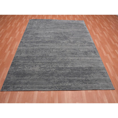 8'X10'1" Black And Gray Modern Design Pure Silk Hand Knotted Rug
