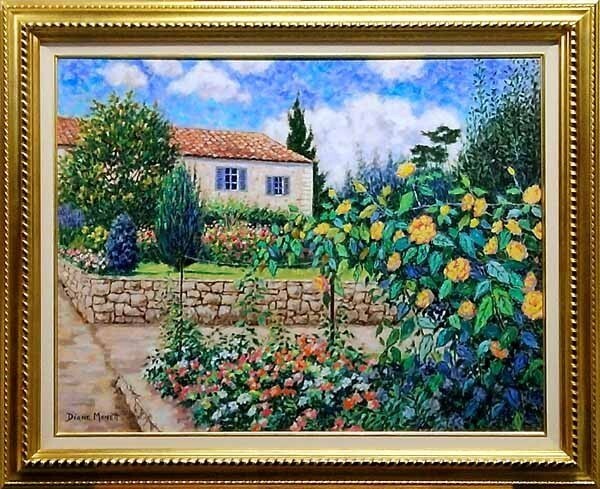 Signed Diane Monett Oil Painting Riviera Roses French Garden
