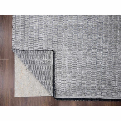 10'X14'4" Gray And Black Hand Loomed Modern Design Wool And Silk Rug