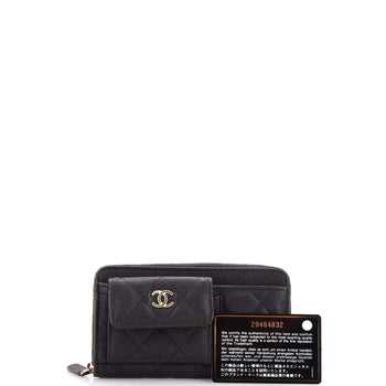 Chanel In & Out Zip Around Wallet Quilted Caviar Small