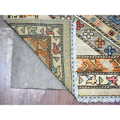 4'2"x9'9" Cloud Gray Hand Knotted Afghan Ersari Wide Runner Oriental Rug