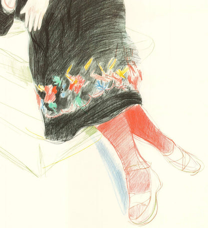 David Hockney Portrait Of Celia In A Black Dress With Colored Border " L