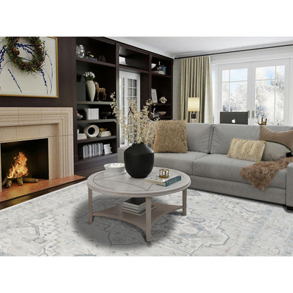 10'X13'7" White Wash Peshawar With Heris Design Hand Knotted Pure Wool Rug
