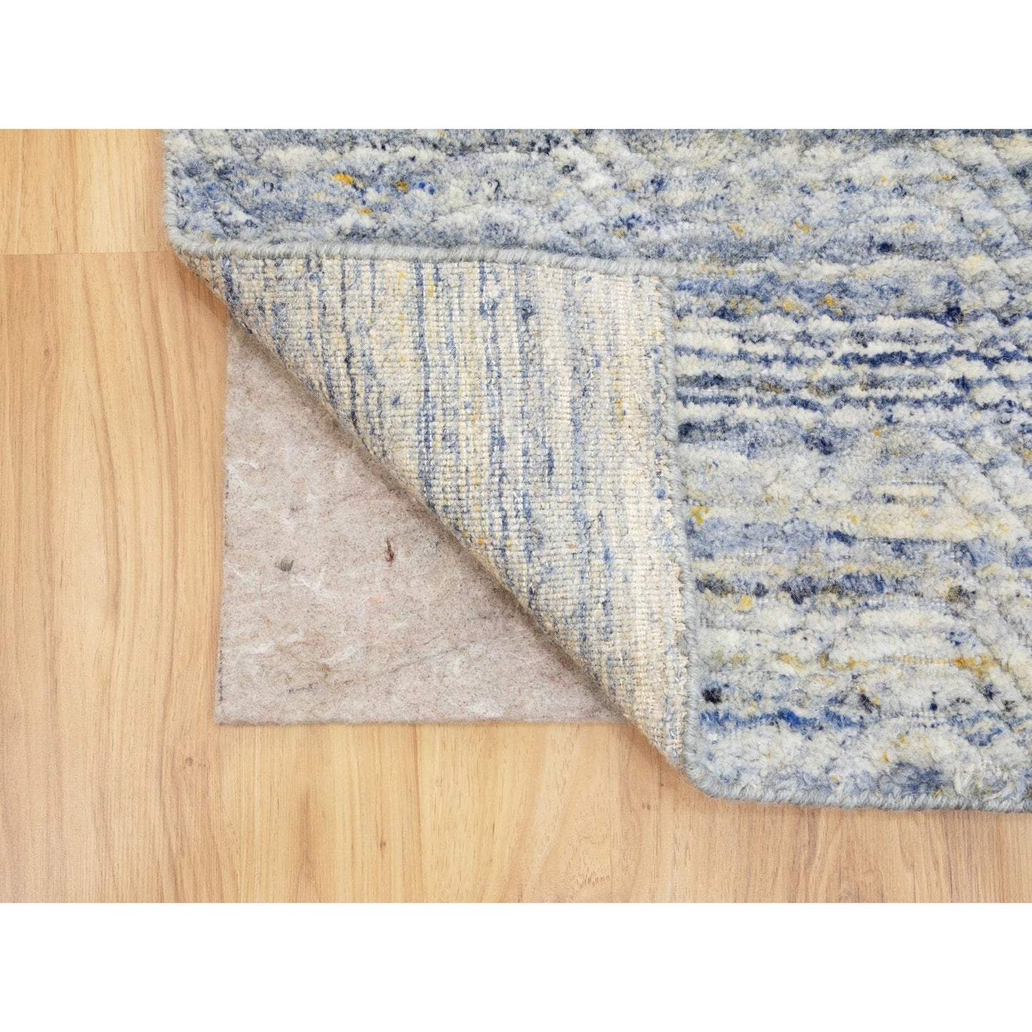 2'6"X8' Blue Variegated Design Hand Loomed Pure Wool Modern Runner Rug