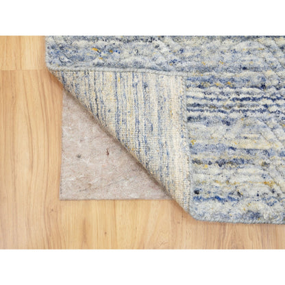2'6"X8' Blue Variegated Design Hand Loomed Pure Wool Modern Runner Rug