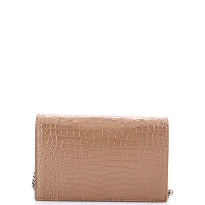 Saint Laurent Classic Monogram Tassel Chain Wallet Crocodile Embossed Leather