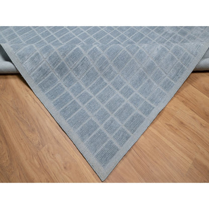 8'2"X9'10" Stone Blue Modern Erased Box Design Hand Loomed Pure Wool Rug