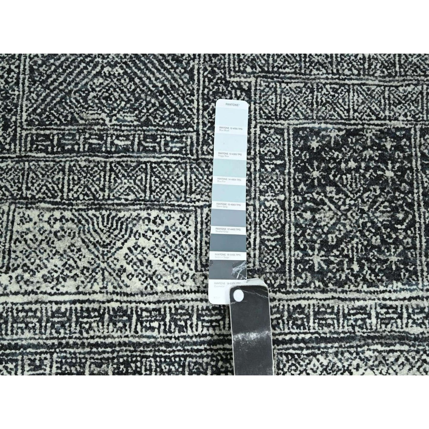 8'10"X12' Charcoal Gray Hand Knotted Wool Rug Garden Design Tone On Tone
