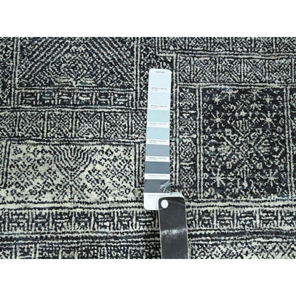 8'10"X12' Charcoal Gray Hand Knotted Wool Rug Garden Design Tone On Tone