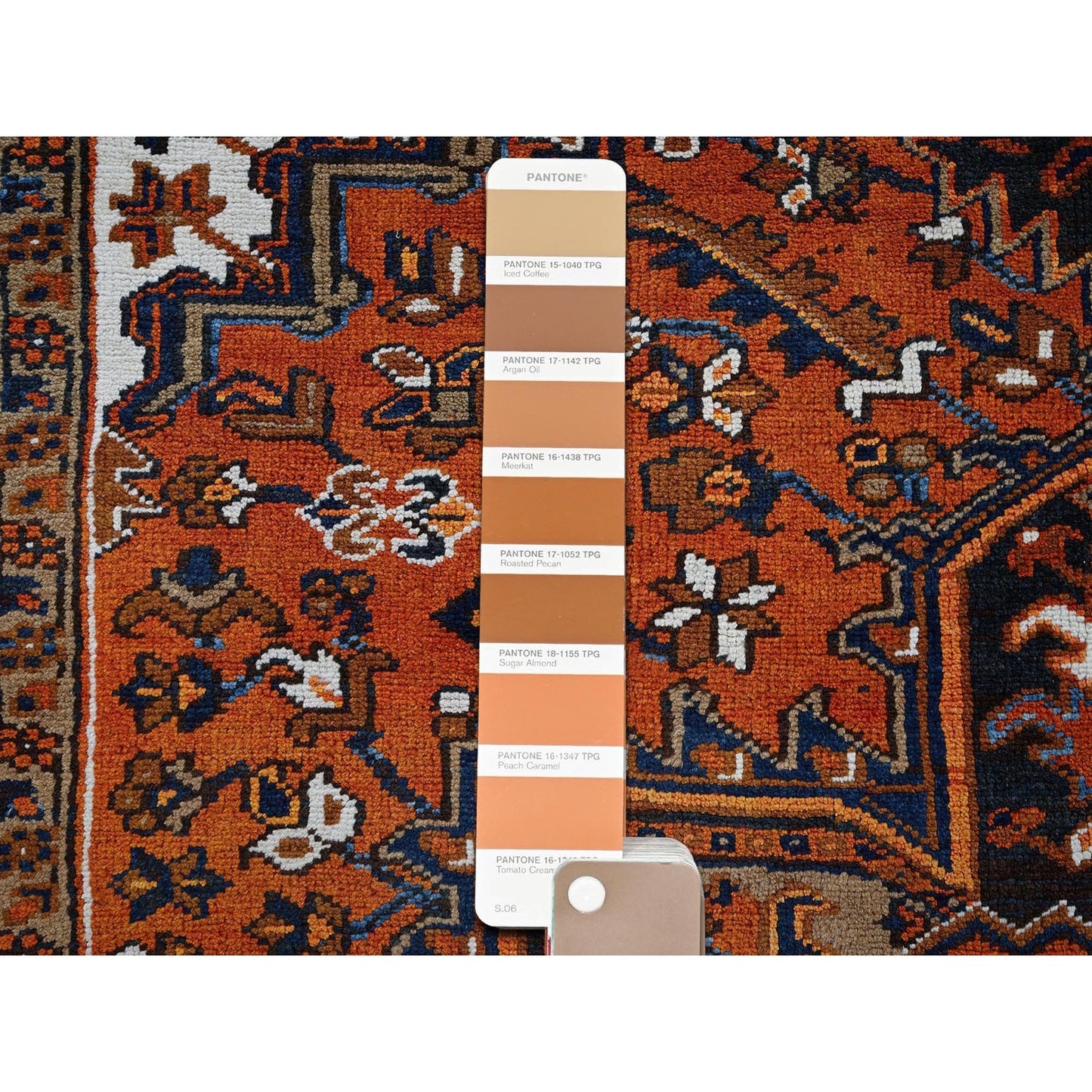 6'7"X9'7" Vivid Orange Vintage Zoroastrian Heris Pure Wool Hand Knotted Rug