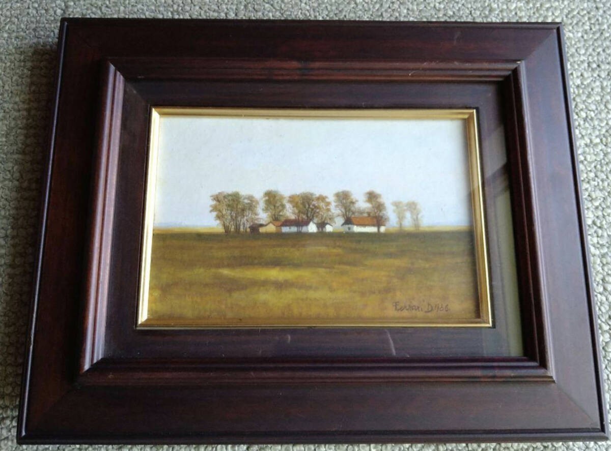 Dante Ferrari 1986 Signed Original Oil Painting Farmhouses Encaustic on Gesso