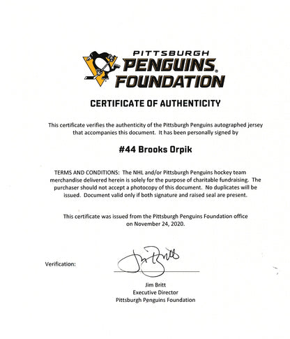 Brooks Orpik Signed Penguins Reebok Authentic Team Jersey Penguins Letter 163113