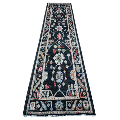 2'8"X12'5" Asphalt Black Afghan Angora Oushak Runner Oriental Rug