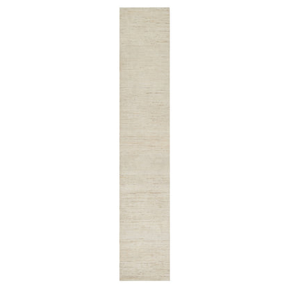 2'6"X13'10" White Hand Knotted Lori Buft Gabbeh Pure Wool Runner Rug