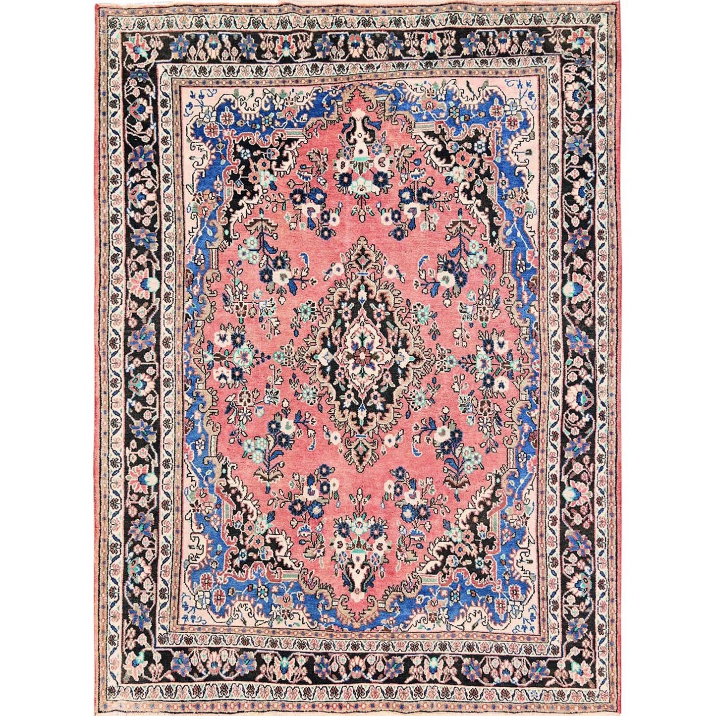 7'X10' Rose Pink Vintage Zoroastrian Babikoodid 100% Wool Hand Knotted Rug