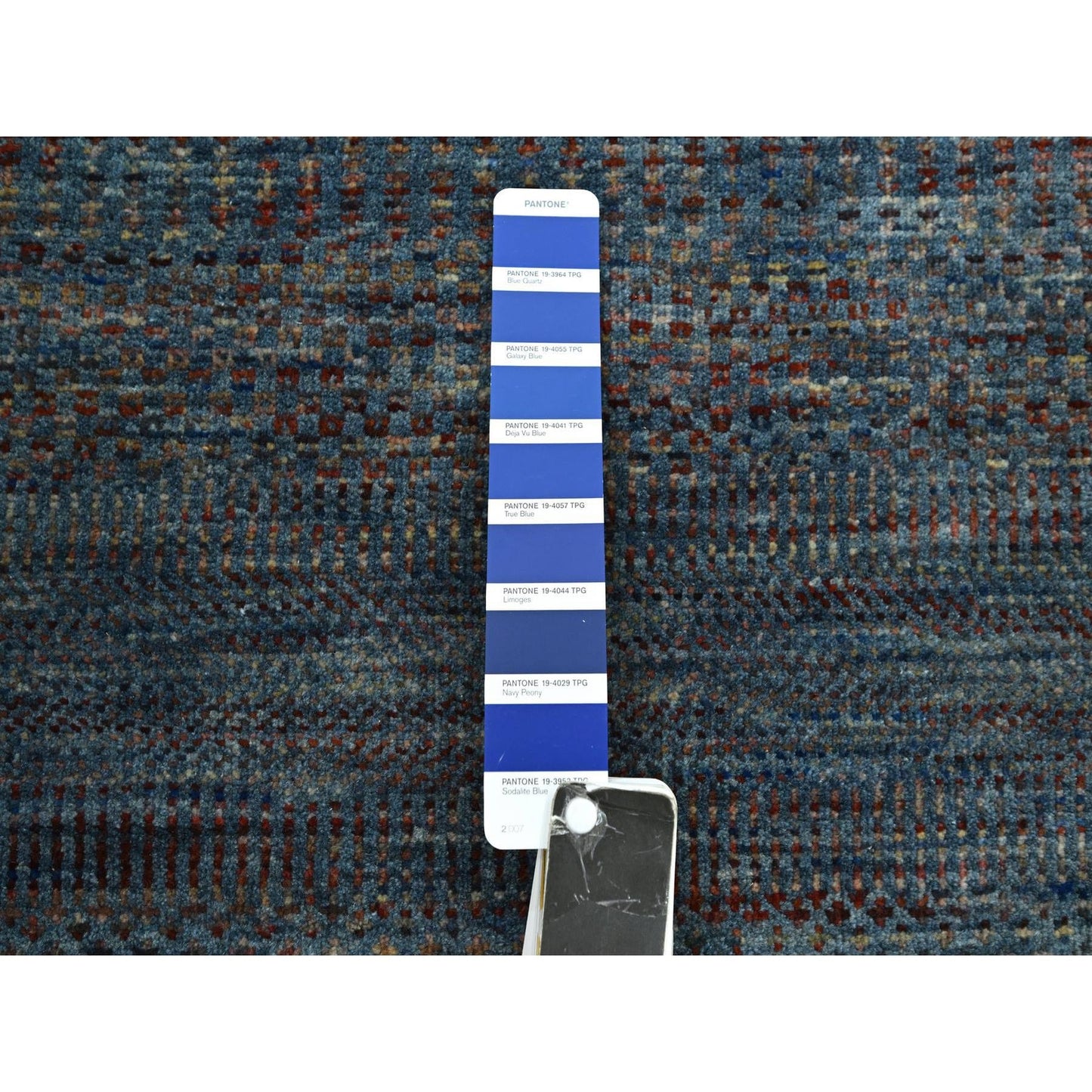 2'7"X12'3" Denim Blue Grass Design Wool And Silk Hand Knotted Runner Rug