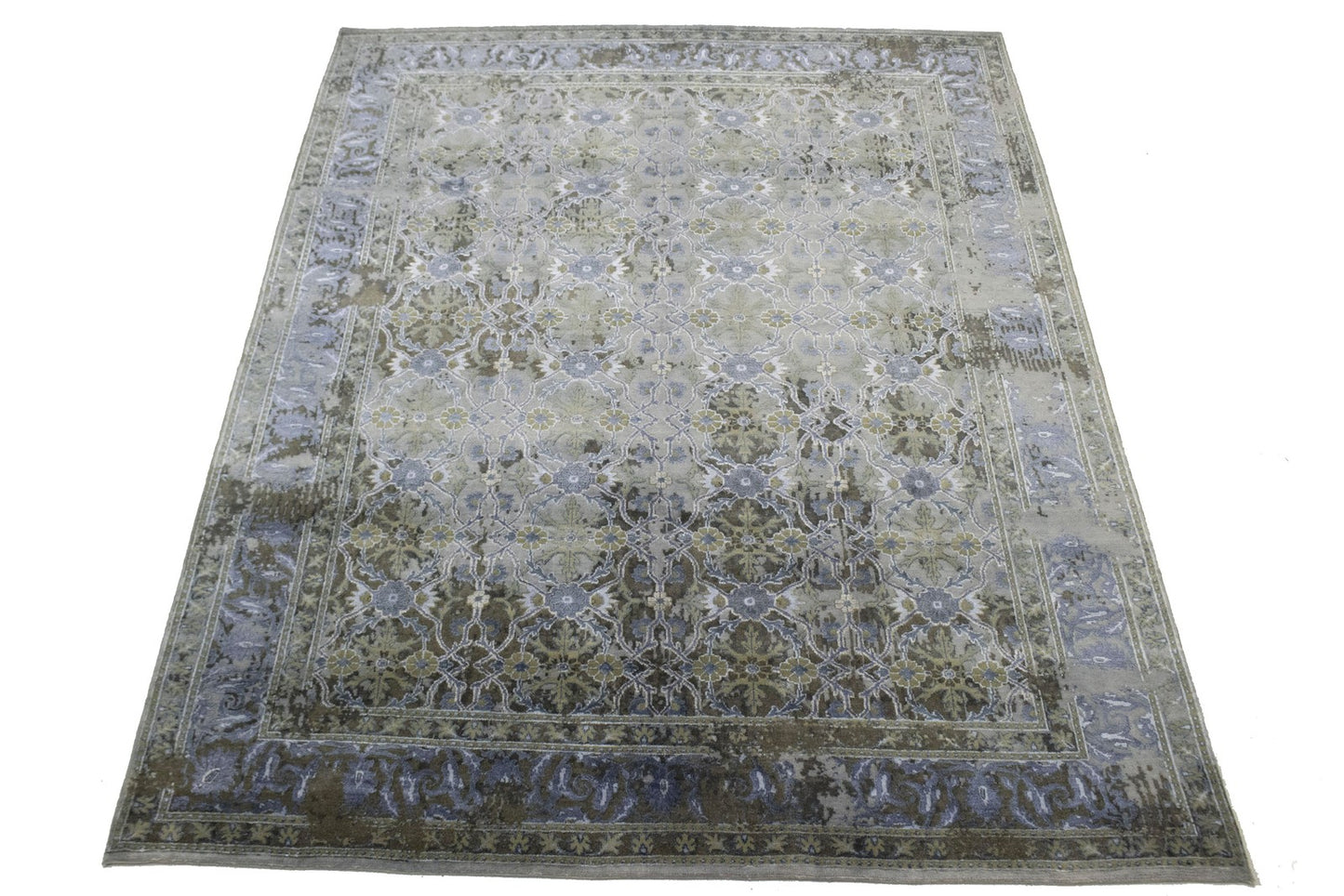 Modern handmade oriental rug distressed floral carpet 8x10 ft
