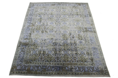 Modern handmade oriental rug distressed floral carpet 8x10 ft