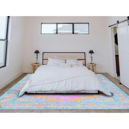 9'2"X12' Pink Painted Vintage Zoroastrian Tebraz Hand Knotted All Wool Rug