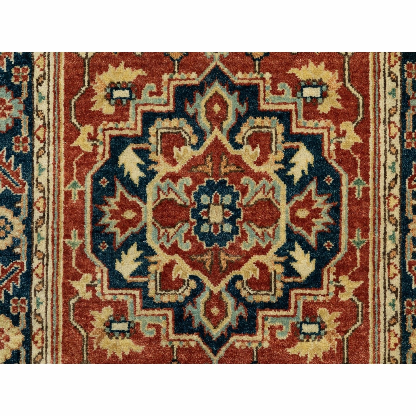 2'6"X12'2" Organic Wool Red Antiqued Heris Re-Creation Hand Knotted Rug