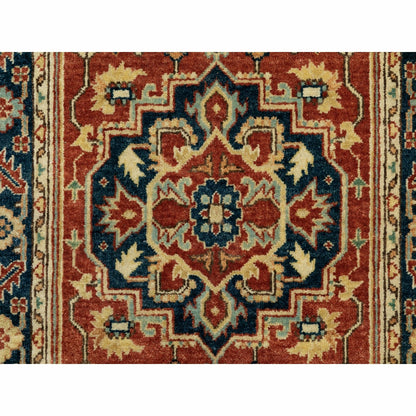 2'6"X12'2" Organic Wool Red Antiqued Heris Re-Creation Hand Knotted Rug