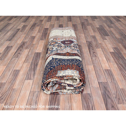 8'10"X12' Red Natural Wool Mamluk Design Hand Knotted Oriental Rug