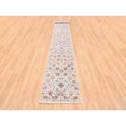 2'6"X16'1" Colorful Silk With Textured Wool Tebraz Vase Hand Knotted Rug