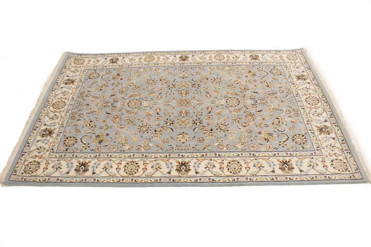 Oriental rug carpet floral blue light handmade entryway foyer 4x6 ft